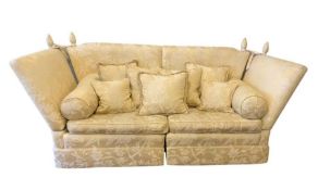 A modern Knole sofa, circa 2014, of typical form, with hinged side arms, a high back, with