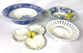 A mixed lot of ceramics, including a large blue and white wash bowl, a large bulbous blue and