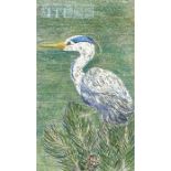 An assorted group of pictures including a heron, a watercolour of spring bulbs and other