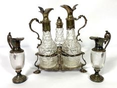 A Victorian silver and glass condiment set, hallmarked London, 1844, Charles Thomas Fox & George