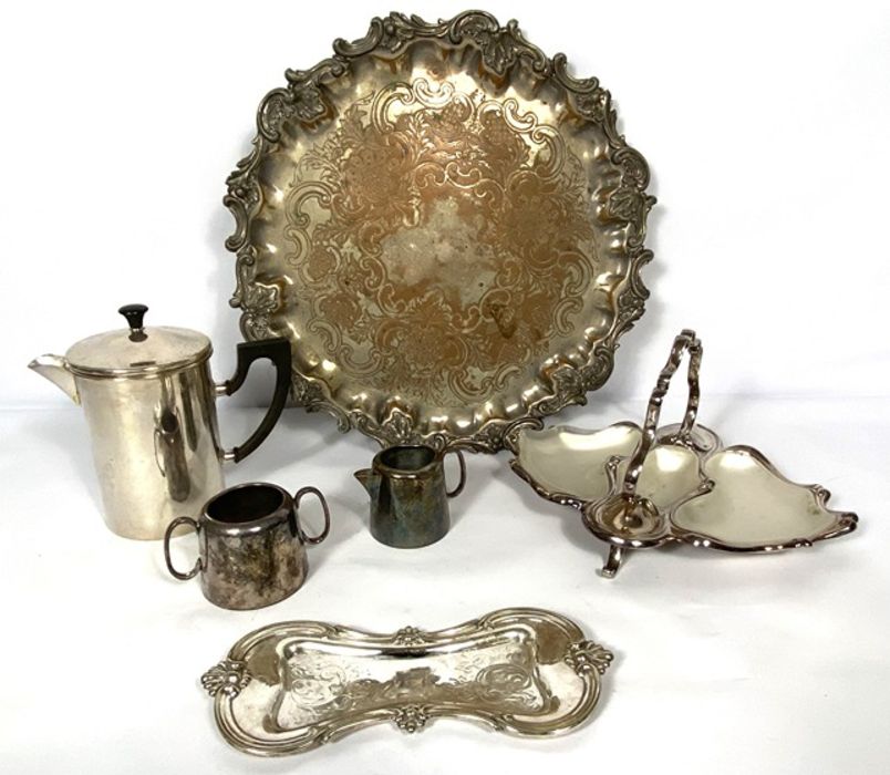 Quantity of silver plate, including as large George III style salver, and glass topped hor d’ - Image 2 of 4