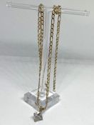 A 9 carat gold necklace, with a square white stone pendant, probably CZ, 52cm long, marked 375,