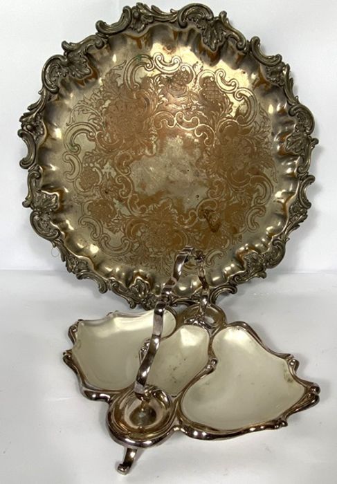 Quantity of silver plate, including as large George III style salver, and glass topped hor d’ - Image 3 of 4