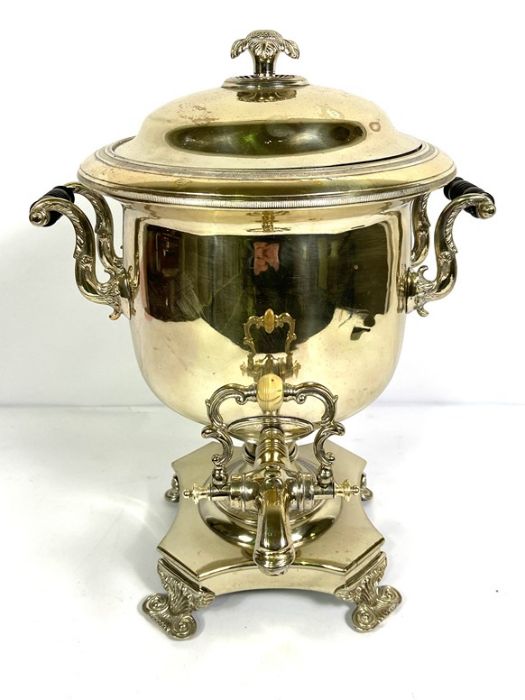 A vintage silver plated Samovar, of typical form, with scrolled side handles and set on a platform - Image 2 of 9