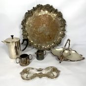 Quantity of silver plate, including as large George III style salver, and glass topped hor d’