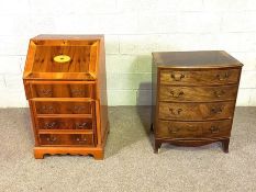 A George III style compact bow front chest of four drawers, 84cm high, 67cm wide; together with a