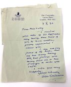 Signed letter by Alec Guinness, dated 7th October 1976, written at The Connaught Hotel, London. It