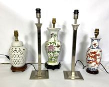 Five assorted decorative table lamps, including a baluster vase decorated with Chrysanthemum (5)
