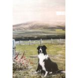 An assortment of prints, including a collie dog, a golfing print; together with assorted other works