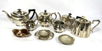 A quantity of assorted silver plate, including various teapots; also decorative glassware and