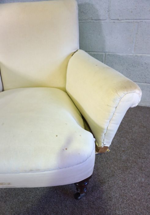 Two vintage armchairs, one with a deep cushioned seat, the other smaller with light pink dot - Image 4 of 10