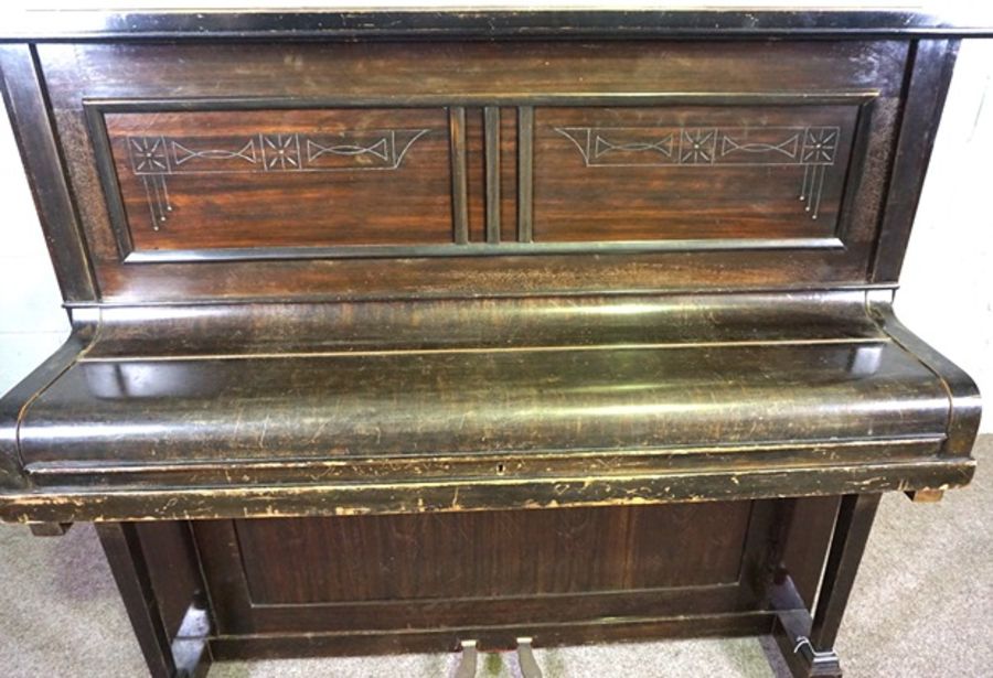 A small Art Deco upright piano, by Harrington, London, in a walnut veneered case, serial number - Image 3 of 5