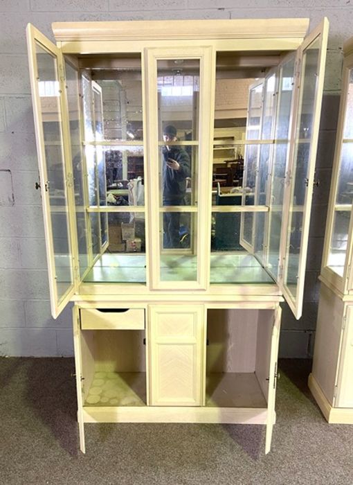 A pair of modern ‘limed’ wood china display cabinets, circa 2000, with mirrored backs and glass - Image 2 of 3