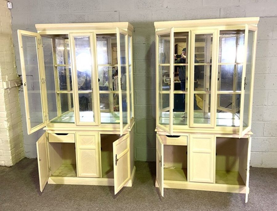 A pair of modern ‘limed’ wood china display cabinets, circa 2000, with mirrored backs and glass - Image 3 of 3