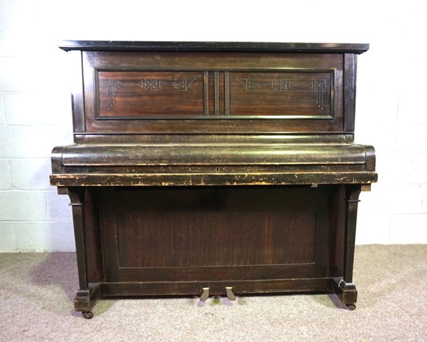 A small Art Deco upright piano, by Harrington, London, in a walnut veneered case, serial number - Image 2 of 5