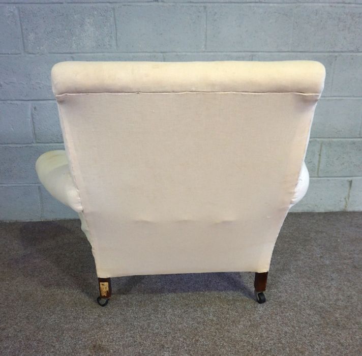 Two vintage armchairs, one with a deep cushioned seat, the other smaller with light pink dot - Image 6 of 10