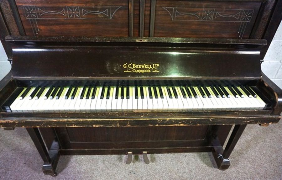 A small Art Deco upright piano, by Harrington, London, in a walnut veneered case, serial number - Image 4 of 5