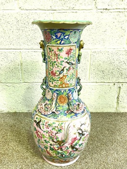 A large Chinese enameled baluster vase, late Qing or Republic period, decorated in colours and - Image 2 of 12