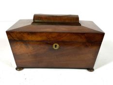A Victorian mahogany sarcophagus tea caddy, 19th century, of typical form, with hinged lid and