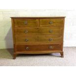 A vintage chest of drawers, with two short and three long chequer banded drawers