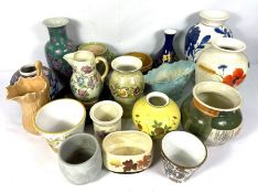 Mixed lot of ceramic vases and jugs, including Chinese ginger jars, baluster vases,  Crown Ducal