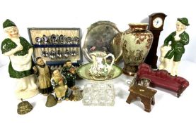 Assorted items including a miniature Longcase clock, modern; a Dolls House chaise longue etc (a