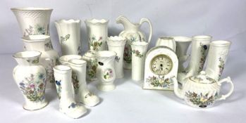 A large collection of Aynsley 'Wild Tudor' fine bone china, including tea wares, a clock, jugs,