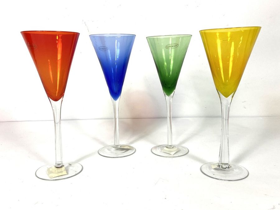 Assortment of coloured glass, including a large smoky glass goblet, four wine goblets, a barometer - Image 6 of 8