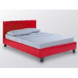 A boxed Prado PU king size bed, with red leatherette headboard, apparently unused and still in three
