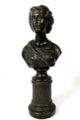 A Victorian style bronzed bust of a lady, late 20th century, set on a reeded column base, 45cm high