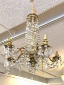 A pair of vintage gilt metal five arm Chandeliers, French style, mid/ late 20th-century, with