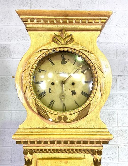 A Swedish painted longcase clock, signed Mortensen, 19th century, 25cm dial, Roman numerals, two - Image 2 of 4