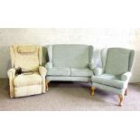 A modern upholstered Parker Knoll style two seat settee and matching chair; together with an
