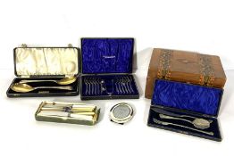 A decorative Victorian box, together with assorted cased silver and silver plated flatware,