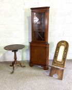 A Georgian style corner cabinet; together with a GIII provincial wine table, with tripod base; a