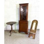 A Georgian style corner cabinet; together with a GIII provincial wine table, with tripod base; a