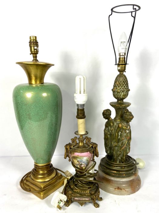 A group of assorted decorative table lamps, including a French style gilt metal urn lamp base and an - Image 2 of 6