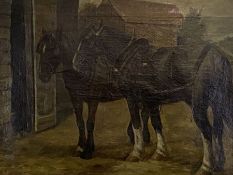 British School, early 20th century, Two working horses at rest, oil on canvas; together with two