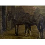 British School, early 20th century, Two working horses at rest, oil on canvas; together with two