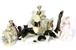 Assortment of figurines including Beswick style Sheepdogs, a ceramic cat and other figurines (a