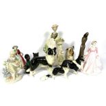 Assortment of figurines including Beswick style Sheepdogs, a ceramic cat and other figurines (a