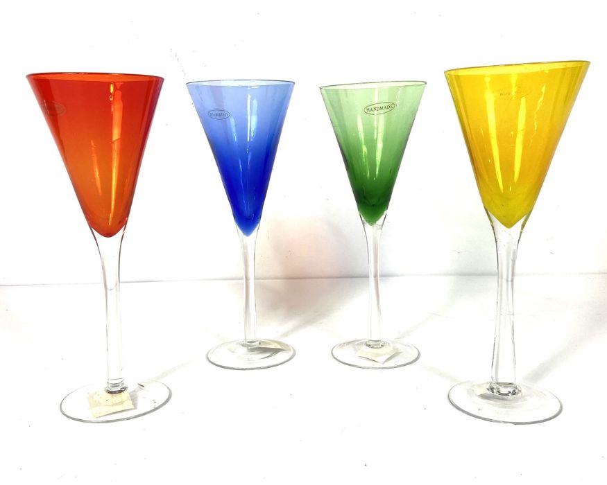 Assortment of coloured glass, including a large smoky glass goblet, four wine goblets, a barometer - Image 7 of 8