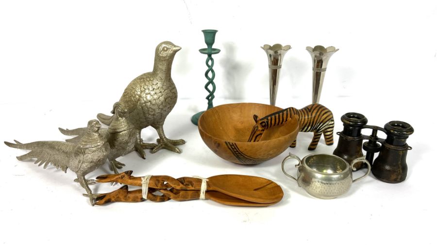 Mixed lot of metal and ephemera, including a pair of plated table pheasants, a pair of vintage - Image 2 of 2