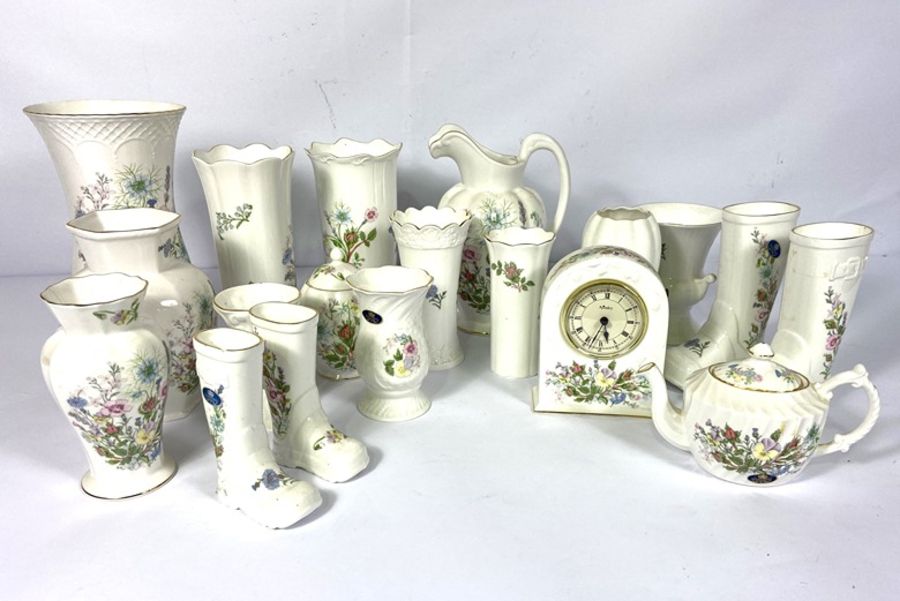 A large collection of Aynsley 'Wild Tudor' fine bone china, including tea wares, a clock, jugs, - Image 7 of 16