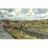 Three Hunting related pictures, including F.A Stewart, The Braes of Derwent Hunt, coloured print,