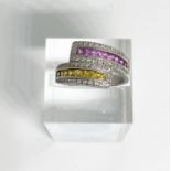 A white gold and Citrine and Amethyst asymmetric seed diamond eternity ring, 18 carat gold; together