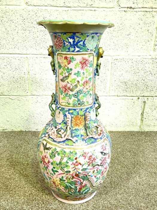 A large Chinese enameled baluster vase, late Qing or Republic period, decorated in colours and - Image 3 of 12