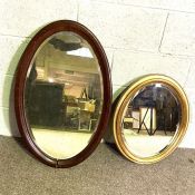Two oval wall mirrors and two small drop leaf side tables (4)
