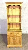 A small narrow format pine Welsh style dresser, with panelled rack; together with a bentwood hall