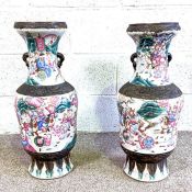 A large pair of Chinese crackle glaze 'Warrior' type vases, late Qing Dynasty, probably circa